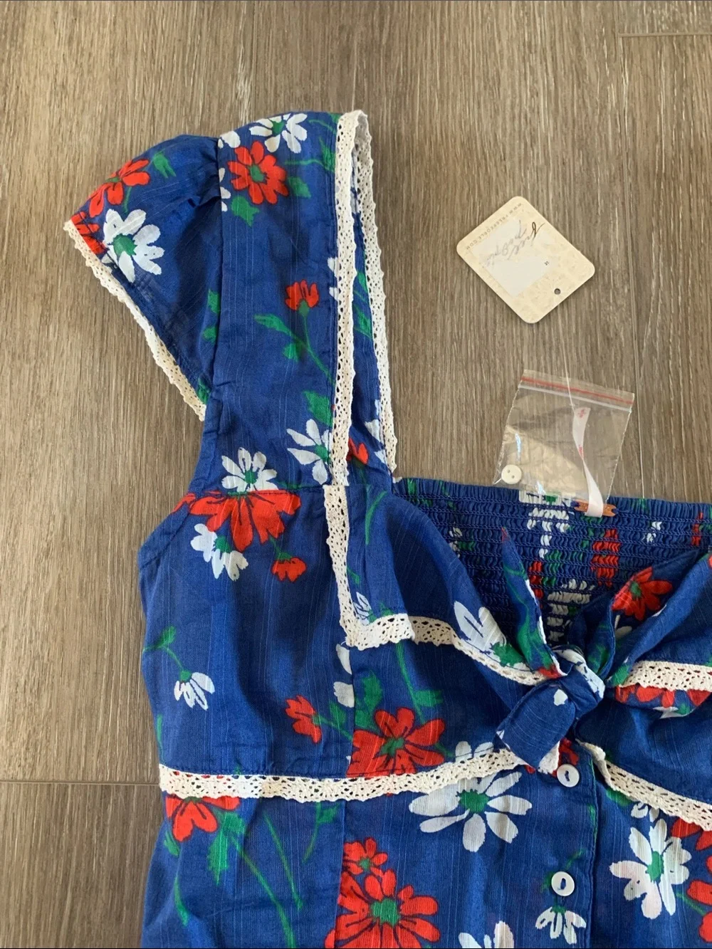 FREE PEOPLE Call Me Baby Cap Sleeve Top NWT Daisy Floral Embroidered Lace Trim
